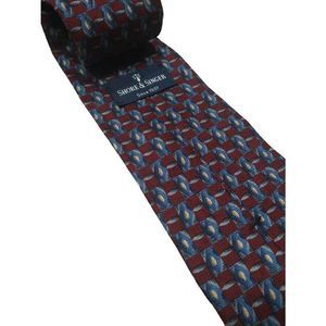 Shore & Singer Vintage Geometric Burgundy and Blue Tie